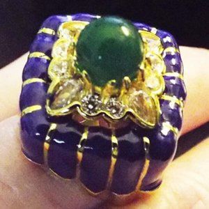 DESIGNER IMPERIAL DETAILS COBALT ENAMEL JADE BALL GOLDCLAD SZ 6.5 RING 69